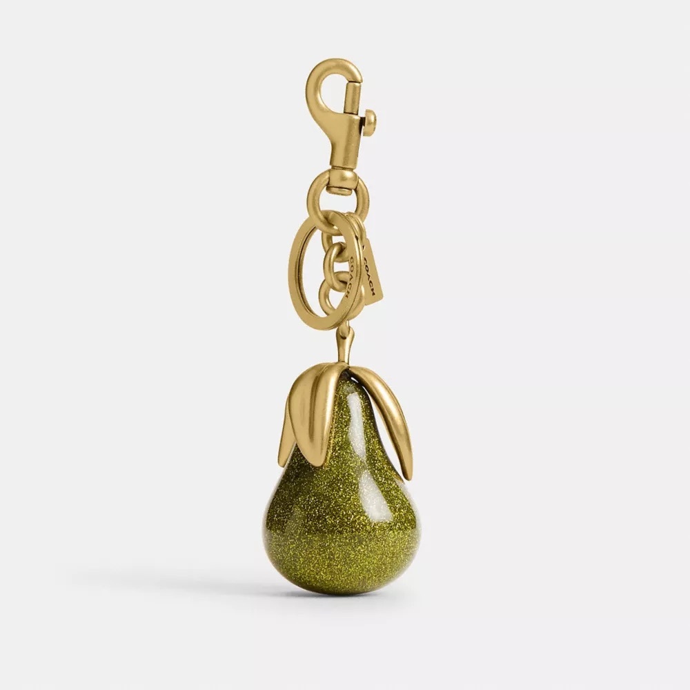 Coach Metallic Olive Green Pearl Pear Key Charm with Gold Hardware
